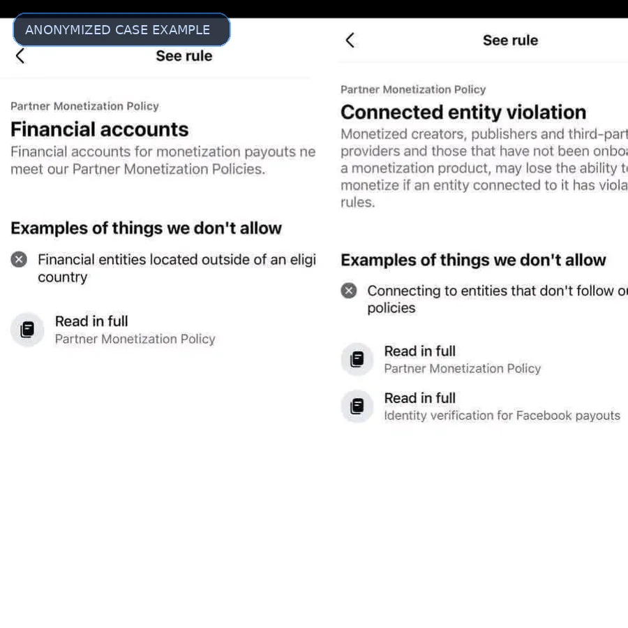 Anonymized financial account and connected entity rules
